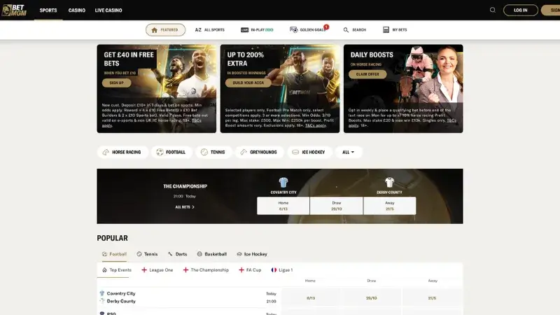 BetMGM website screenshot – a popular betting site not on GamStop from the MGM brand with extensive sports markets