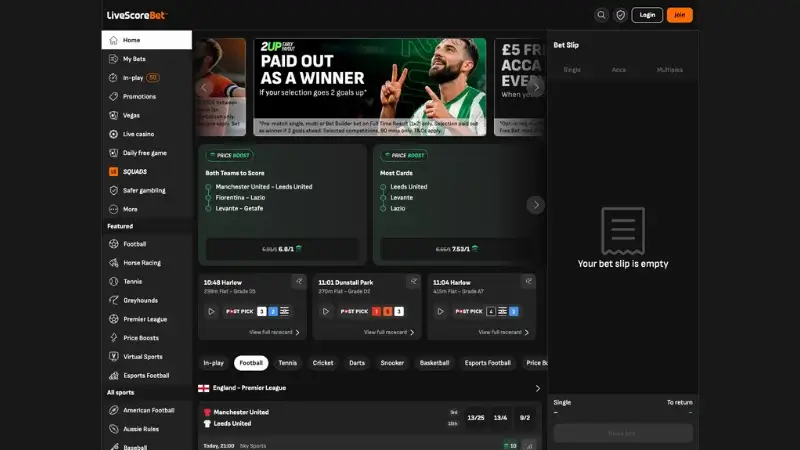 LiveScoreBet website screenshot – a top betting site not on GamStop with live scores and in-play wagering