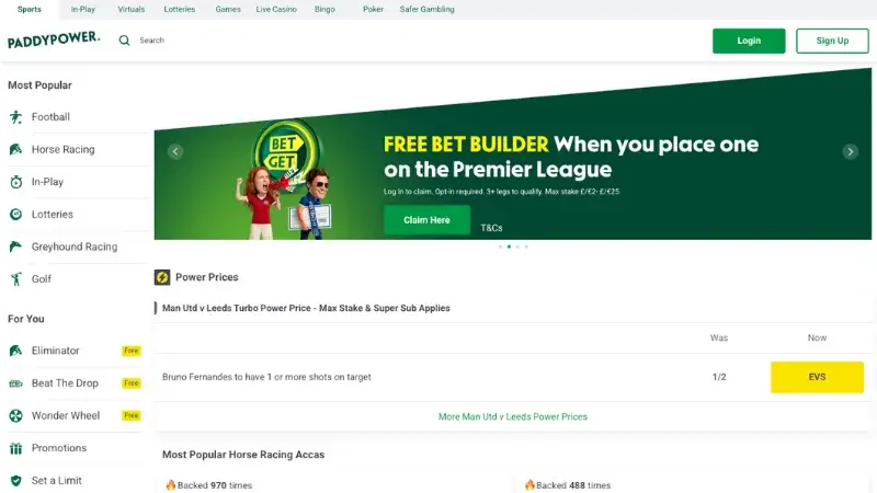 PaddyPower homepage screenshot – a trusted betting site not on GamStop offering sports markets and competitive odds